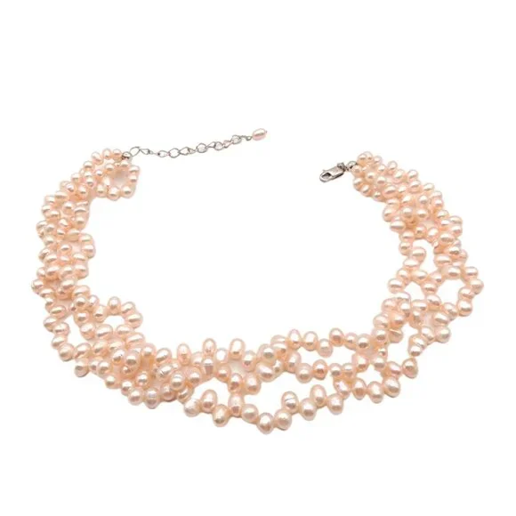 Vtg Baroque Ivory Pearl Necklace 18” Freshwater 3-Strand 925 Silver Wedding